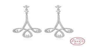 Marka 925 Srebrne kolczyki luksusowe brukowanie sona diamentowy cyrkon Dangle Wedding Colkings dla kobiet klasyczny biżuteria zaręczynowa7919644