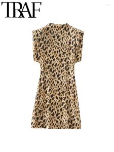 Casual Dresses Gal Women Club Leopard Print ärmlös tank Kvinnlig Slim Broad Shoulder A Line Mini Dress Robe 2024 Summer Y2K