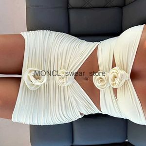 Women's Swimwear Two piece womens floral lace up 2024 push pad bra white swimsuit beach suit Monokini H240507