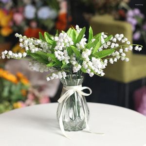 Decorative Flowers Artificial Lily Of The Valley Branches Fake Wind Chime Orchid Bundle Flower Bridal Bouquet Wedding Party Decor Flores