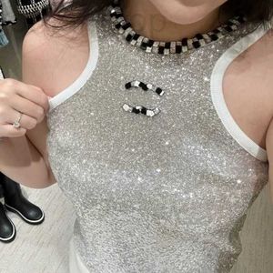 Kadın Tankları Camis Designer Zarif Tasarım, Gümüş Sequin Askı Top, Kadınlar 2023 Yaz Yeni Benzersiz Tank Top Ilva