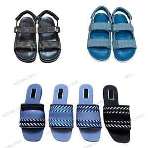 2024 Denim Blue Sandal Fabric Designer Womens Platform Dad Sandaler Slippers Gbuckle Slide Flip Flops Platt Tjock Bottom Brodery Tryckt Jelly Rubber Mules