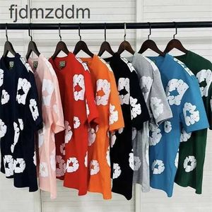 Denim teers tshirts shorts designer puff bomull t skjortor män kvinnor mode streetwear kort ärm lila byxor mens strand tees multicolor tshirt överdimensionerad clo