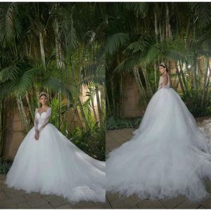 Dresses Sheer Jewel Beaded Neck A-Line Wedding Elegant Long Sleeve Church Bridal Gowns Custom Made Court Train Vestidos De Novia