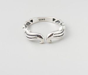 925 Sterling Silver Jewelry Wings Form Retro Silver Plain Silver Open Ring Jewelry3159784