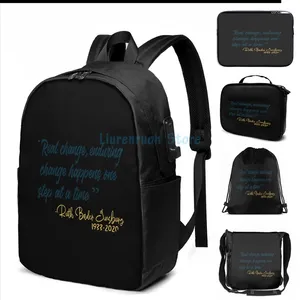 Rucksack lustiger Grafikdruck RBG Ruth Bader Ginsburg RIP 1933 - 2024 USB -Ladung Männer Schultaschen Frauen Bag Travel Laptop