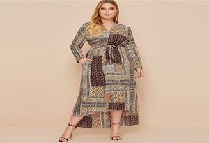 Muslim Vintage Print Casual Dress Spring Autumn Plus Size Long Arabic Siskakia Ethnic Abaya Dubai Clothes7383287