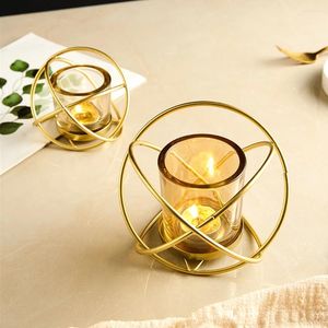 Candle Holders Golden Wrought Iron Glass Holder Living Room Decoration For Dining Table Decor Nordic Wedding Centerpiece Home