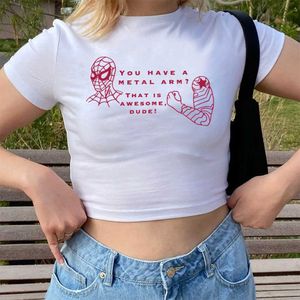 T-shirt femminile hai le braccia di metallo divertimento Moments Maglietta Peter Parker e Bucky Barnes Superhero Crop T-shirt per bambini Kawaii Tom Holland Y2K Harajuku Topl2405