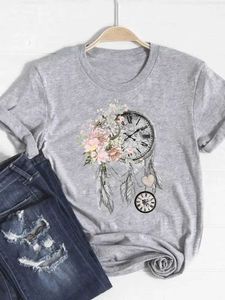 Women's T-Shirt Printed T-shirt short sleeved floral retro cute 90s summer top fashion womens gray basic T-shirt graphic T-shirtL2405