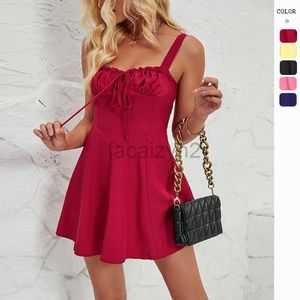 Designer Dress Summer strapless tie up solid color A-line skirt hem mini dress with suspender skirt for women Plus size Dresses