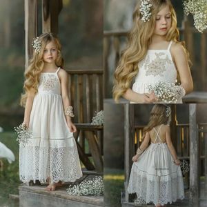 Cute 2020 Flower Dresses For Wedding White Cotton Lace A Line Kids Formal Wear Floor Length Girls Pageant Dress 0431