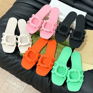 Designer sandals women interlocking G slides rubber slippers flat beach in black rubber