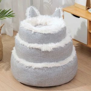 Cat Beds Furniture Small Medium Pet Cat Dog Bed Mat Soft Plush Cartoon Rabbit Ear Round Kennel Cushion Waterproof Washable Dog Bed Pad Pet Supplies