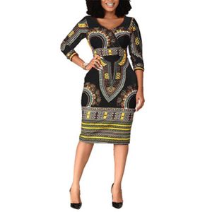 Sukienki dla kobiet plus zwykłe afrykańskie panie eleganckie nadgarstek wysoki talia v szyja vintage na biuro pracy moda biznesowa szczupłe vestidos d 236c