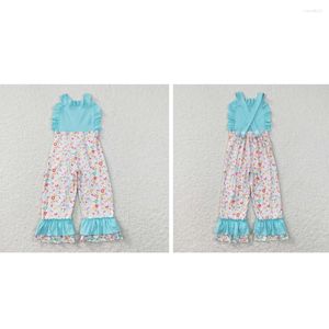 Kleidungssets Großhandel Kinder Western Boutique Baby Girls Kleidung Buntes Leopardenmuster Blauer Spitzen -Overall Jumpsuit