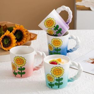 Kupalar Ayçiçeği Tasarımı Seramik Su Kupası Dayanıklı Kahve Çayı