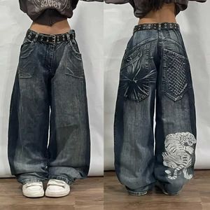 Trend di moda di Jeans Street maschile lavata jeans dritti maschi y2k New harajuku casual hip hop mop pantaloni a gamba larga neutra di denim sciolto neutro Trouserl2405