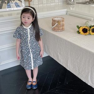 Girl Dresses Girls Sweet Little Fragrant Wind Dress Abito Stand Collar Gonna corta manica a bolle Short