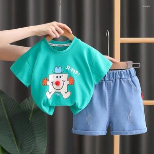 Clothing Sets 2pcs /fashion S Summer 2024 Cute Red-nosed Cartoon Character O-neck Kids Shirt Simple Jeans/boys