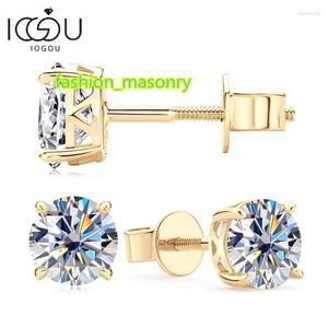 Brincos de garanhão IOGOU 10K Gold Real 6mm Moissanite Diamond For Men Women Yellow Fiff Back Jóias finas