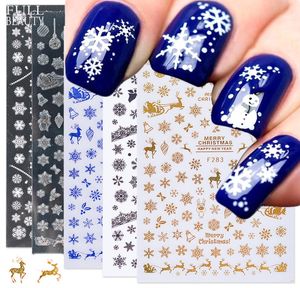 Decalques de adesivo de unhas de slider de Natal 3D Branco de flocos de neve de ouro branco Folhas adesivas para Manicure Beauty Decor1180534