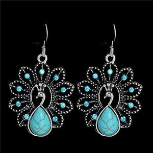 Vintage 100% 925 Silver peacock shap Earrings for Women Bohemian Jewelry Tibetan Turquoises Dangle Earrings gift for girl 240507