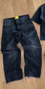 Y2k уличная одежда мешковатые джинсы Женщины черные вышитые ретро -разорванные джинсы для женщин хип -хоп хараджуку с высокой талией джинсы 240430