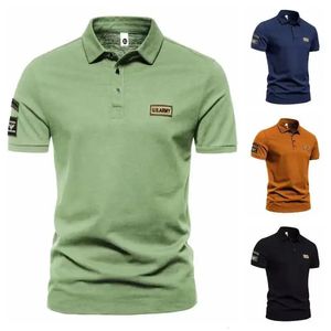 Summer Mens Outdoor Military Style Shortsleeved Lapel Tshirt High Quality Button Casual Business Solid Color Polo Shirt 240430