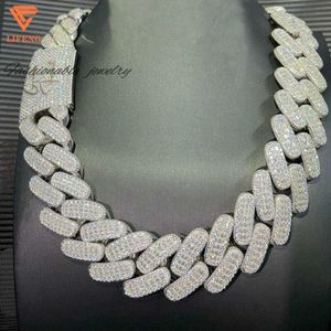 Lifeng smycken 30mm bredd VVS Moissanite Link Chain Baguette Diamond 925 Sterling Silver Cuban White Gold Necklace Custom Chain