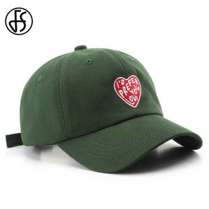 Caps de bola FS 2023 Capuz de beisebol de coração verde marrom -verde para homens Chapéus de caminhão de caminhão Captos de chapas de quadril de rua ajustáveis ​​Gorras Y240507