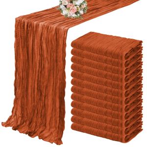 Linens 10pcs terracot samisheer Gauze Table Runner Cheesecloth Table إعداد حفل زفاف حفل زفاف حفلات عيد الميلاد أقواس الديكور كعكة