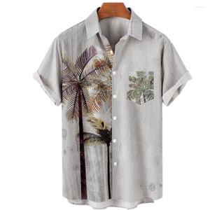 Męskie zwykłe koszule Dress Palm Tree Printed Hawaiian Button krótki rękaw Letnia moda Hipster koszula uliczna odzież Męskie ubranie