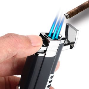 Металлический индивидуальная настраиваемая горелка более легкая сигара с тройным реактивным пламенем легче с сигарным ножом/заполненным бутановым газом незаполненного