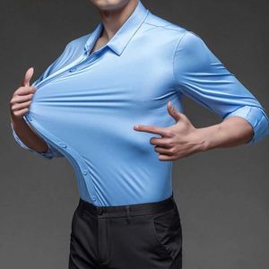 Men's Dress Shirts Mens Short shirt sle ice silk spring summer seamless high stretch non-ing anti-wrinkle business casual solid color d240507