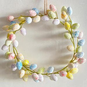 Decorative Flowers 36cm Easter Egg Wreath Cute Colorful Garland Creative Wall Door Hanging Wreaths Ornaments Home Party Decoration