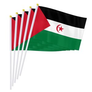 Akcesoria Pterosaur 14*21 cm Western Sahara Hand Flag, West Sahara National World African Country Hand Hand Small Waving Flag, 50/100pcs