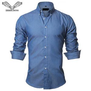 Herrklänningskjortor Visada Jauna Mens skjortor Europeiska storlek 2018 Summer Camicia Uomo Slim Fit Long Sle Cotton Denim Shirt Button Up D240507