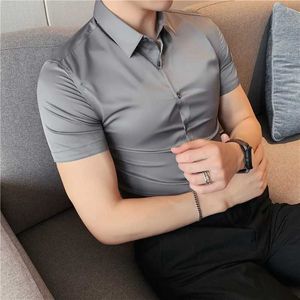 Camisas de vestido masculinas de alta elasticidade camisas sem costura homens de alta qualidade Luxo de luxo curto