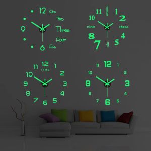 時計照明3DウォールクロックウォールステッカークリエイティブDIYアートデカールステッカーホーム装飾リビングルームクォーツニードルリムーバブルデジタル