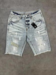 Shorts masculinos no estilo de verão Splash Ink rasgado de jeans personalizados do joelho solto