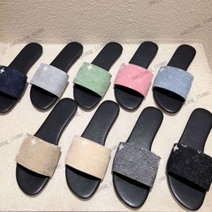 2024 Luxuries Designer Men Filoso Menas Sandálias Sapatos de Verão Bordado Denim Slides Moda Moda Strap Flip Flip Flores Vintage Paris Mula casual casual