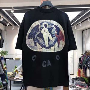 Designer Luxury Kanyes Chaopai Classic Festival Perimeter Limited Three-God Religious Oil Målning Hip-Hop Rap Loose Men's and Women's Short Sleeved T-shirts