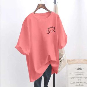 女性用Tシャツ新しい夏のファッションOネック半袖プラスサイズのTシャツレディースキャットグラフィックフルマッチングTシャツハラジュクエクストララージカジュアルTopl2405