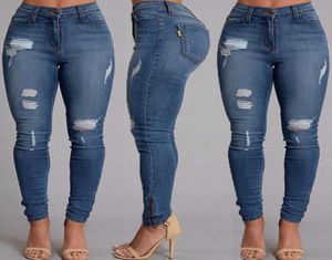 Hela kvinnliga damkläder denim mager rippade byxor hög midja stretch jeans smala blyertsbyxor jeans trosor5769981