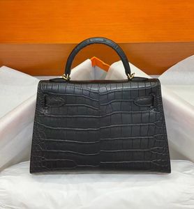 Designer handväska märke handväska lyx axelväska 19,5 cm real matt krokodil läder helt handgjorda kvalitet svarta ljusgrå färger snabb leverans