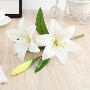 Dekorativa blommor kransar 3d tryck lily gren verklig snygga konstgjorda blommor vita falska blommor flores för bröllop hem trädgård dekoration boho