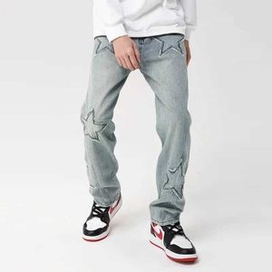 EANS 2023 gwiazda haft workowate nowe dżinsy Y2K Pants Men Ubranie Ubranie Niebieskie proste Hip Hop Luksusowe spodnie dżinsowe Pantalon Homme J240507
