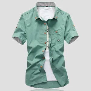 Men's Casual Shirts 2024 Summer Mens Pure Cotton Embroidered Solid Short Sleeve Dress Shirt Men Plus Size 5XL 4XL