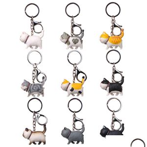 Key Rings Cat Pendant Cute Cartoon Kitten Keyrings Chain Jewelry Car Bag Hanging Keychains Holder Creative Fashion Carabiner Animal Dhhfu